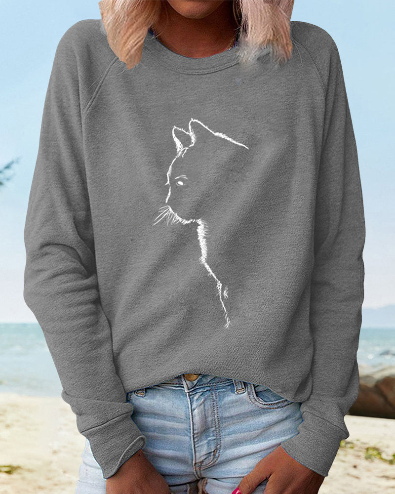 Sweatshirt Mit Katzen-Print