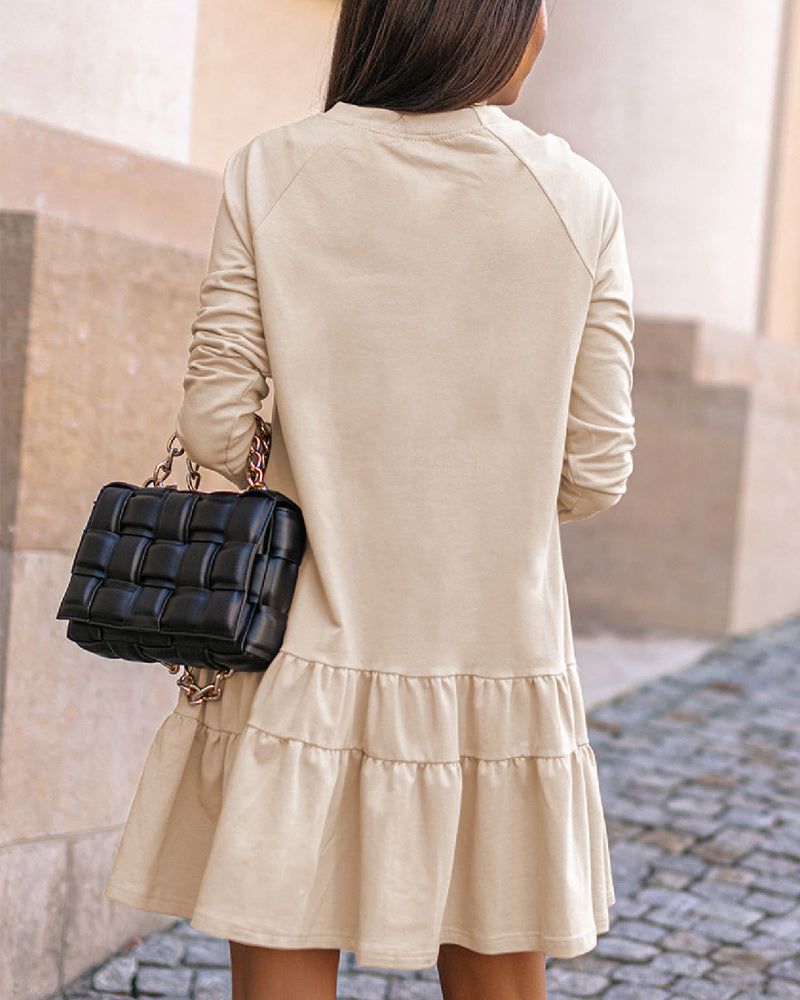 Langarm-Rüschenkleid Mit Rundhalsausschnitt