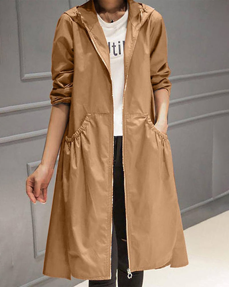 Einfarbiger Trenchcoat，Langer