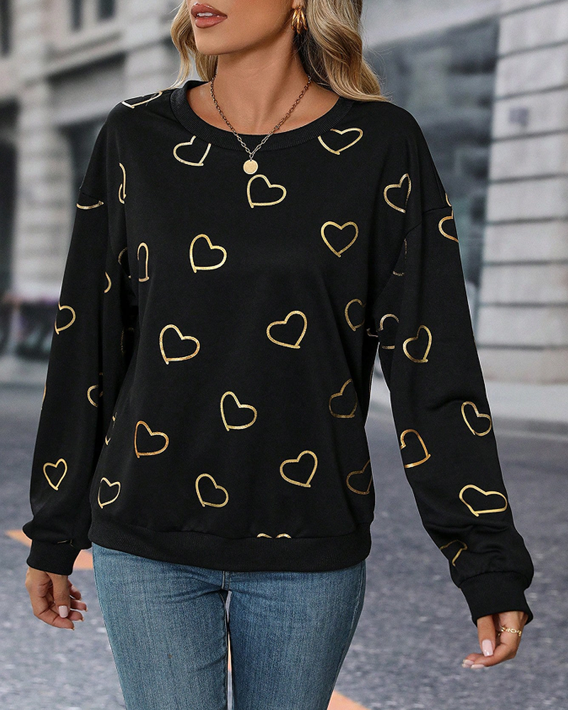 Einfaches Sweatshirt Mit Liebesmusterdruck