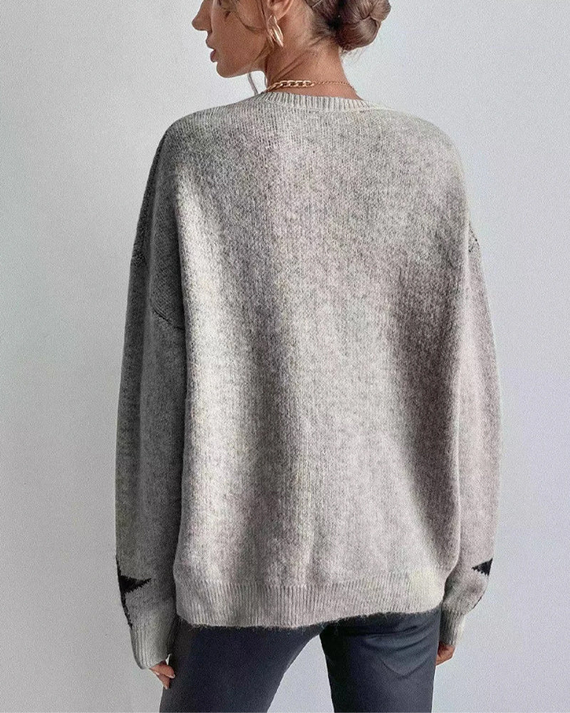 Lässiger Pullover Mit Fünfzackigem Sternmuster