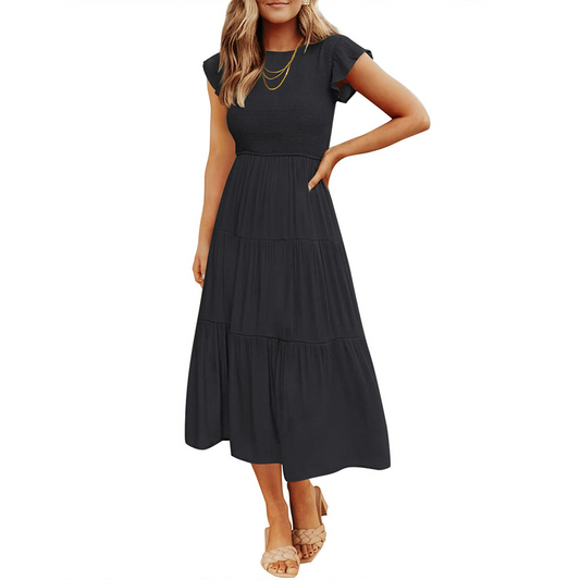 Margie - Damen Schwarzes Midikleid mit Spitze