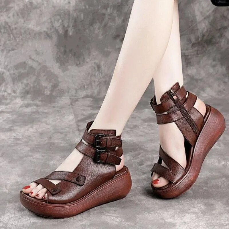 Brianne - Damen Vintage Plateausandalen